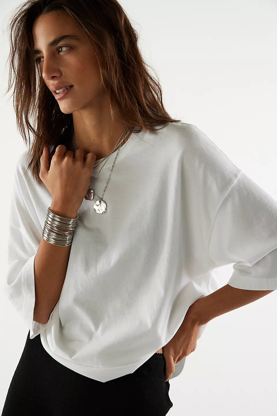 FREE PEOPLE PERFECT OVERSIZED TEE - WHITE