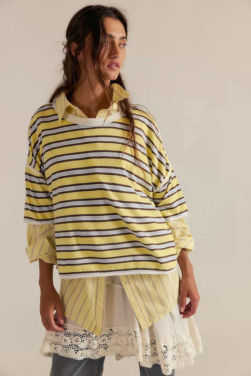 FREE PEOPLE RUGBY TEE - YELLOW COMBO