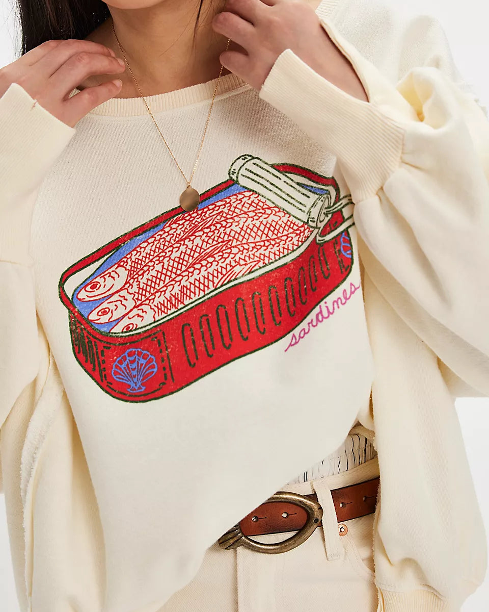 FREE PEOPLE GRAPHIC CAMDEN PULLOVER - SARDINE COMBO