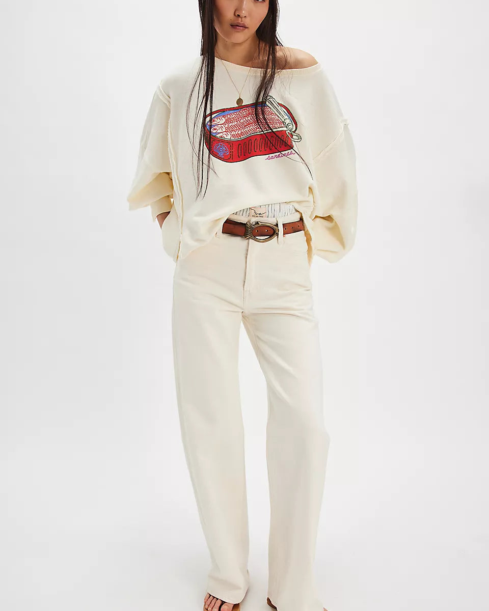 FREE PEOPLE GRAPHIC CAMDEN PULLOVER - SARDINE COMBO