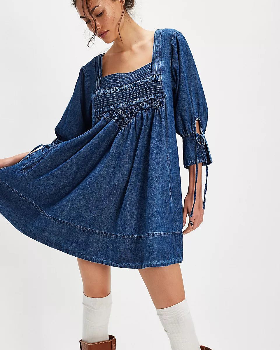 FREE PEOPLE SENORA DENIM DRESS - MIDNIGHT RINSE
