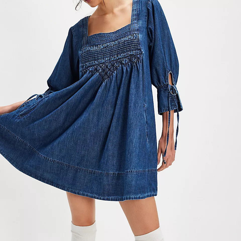 FREE PEOPLE SENORA DENIM DRESS - MIDNIGHT RINSE
