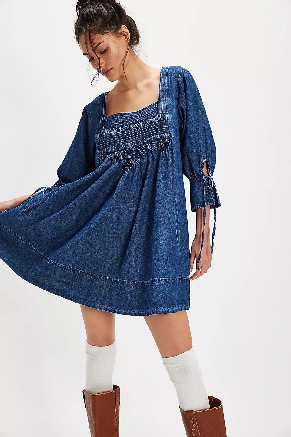 FREE PEOPLE SENORA DENIM DRESS - MIDNIGHT RINSE