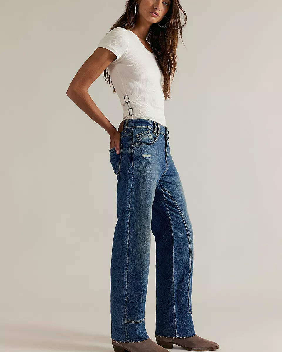 FREE PEOPLE RISK TAKER MID/RISE STRAIGHT JEANS - CHANCE
