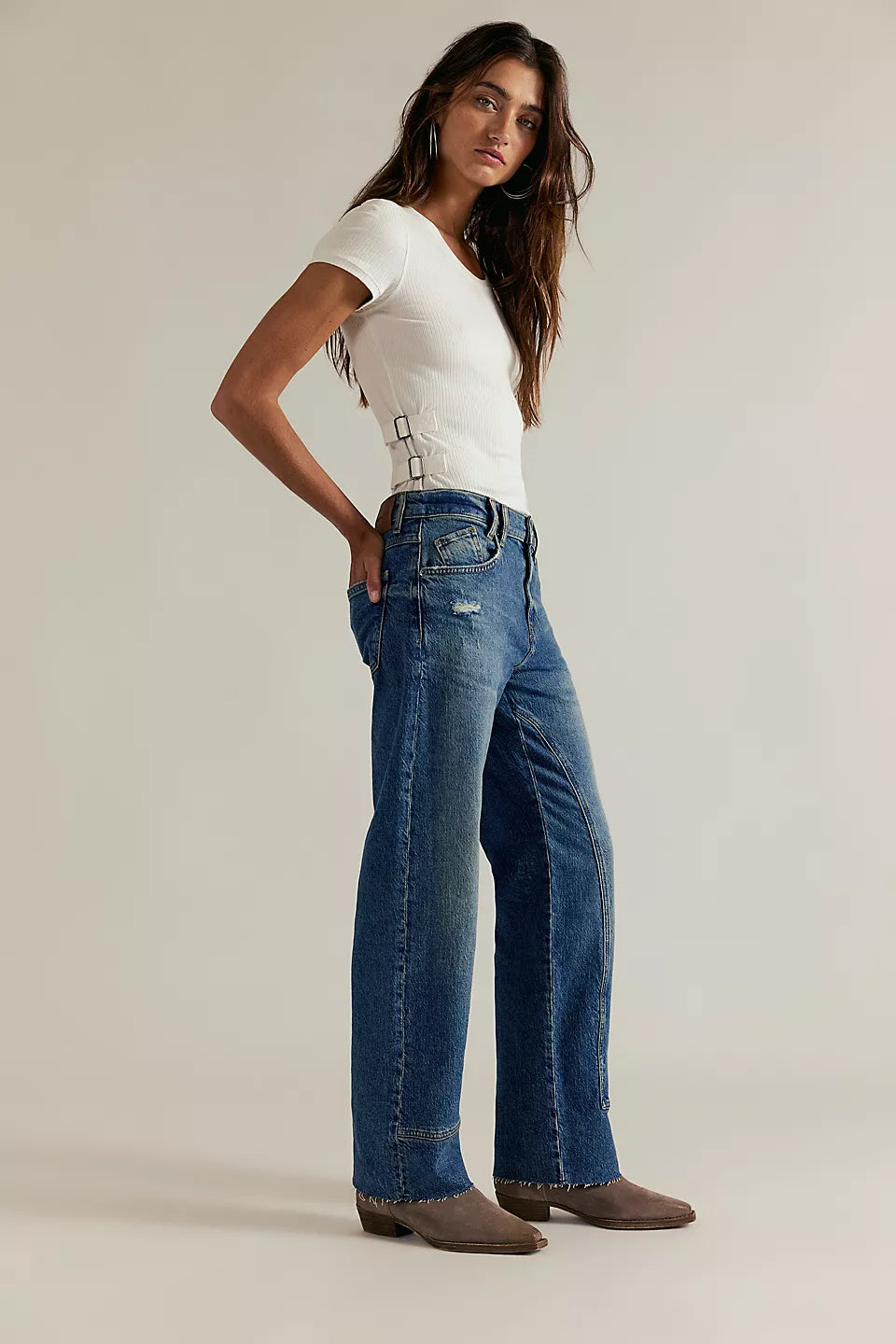 FREE PEOPLE RISK TAKER MID/RISE STRAIGHT JEANS - CHANCE