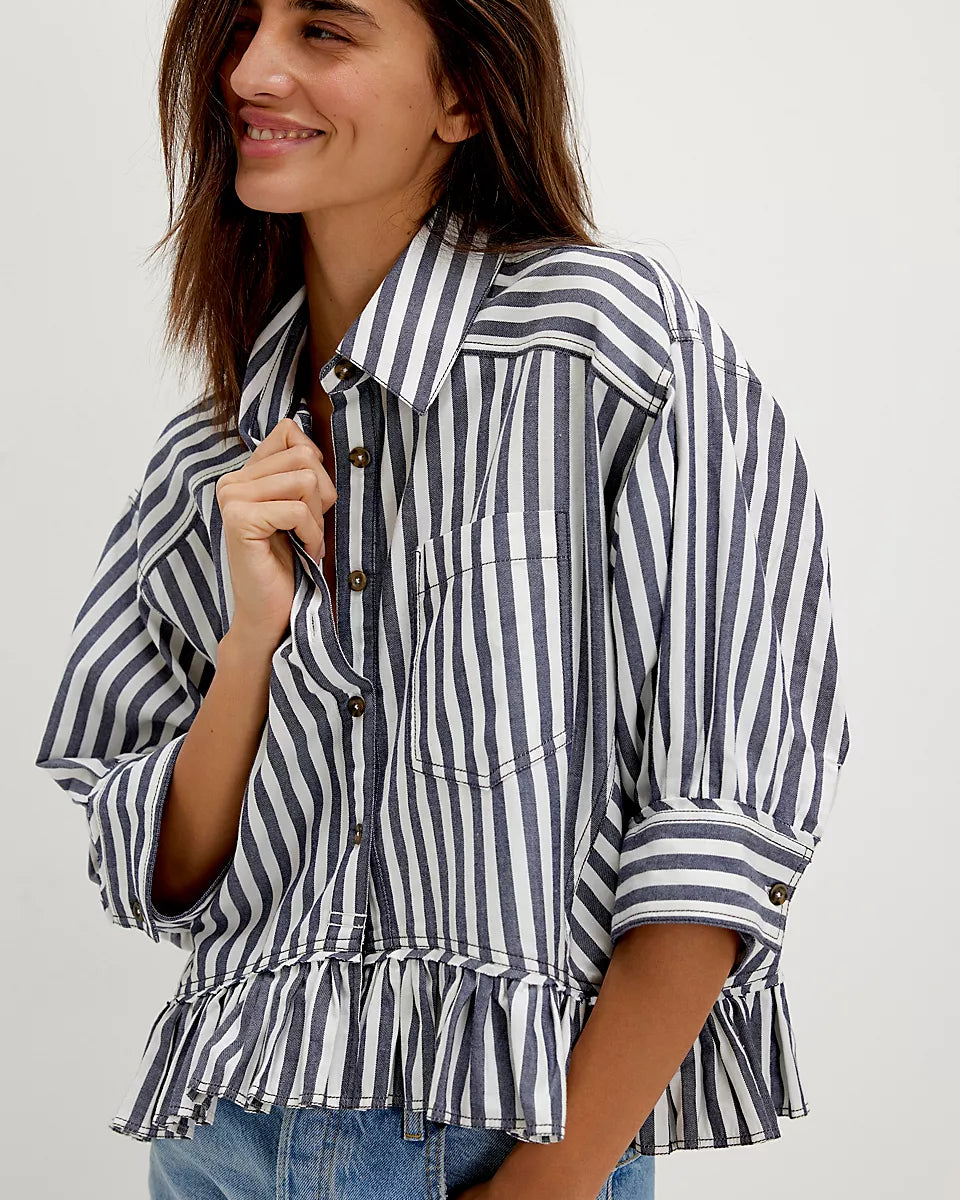 FREE PEOPLE BAILEY STRIPE SHIRT - NAUTICAL NAVY COMBO