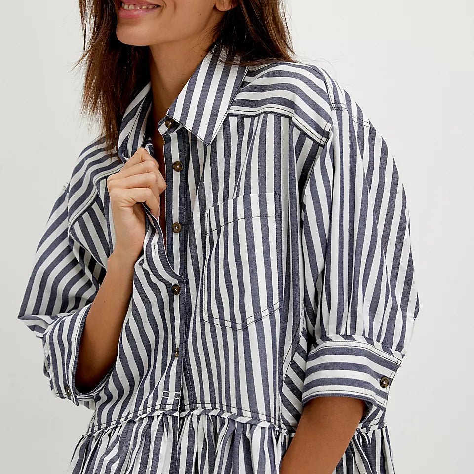 FREE PEOPLE BAILEY STRIPE SHIRT - NAUTICAL NAVY COMBO
