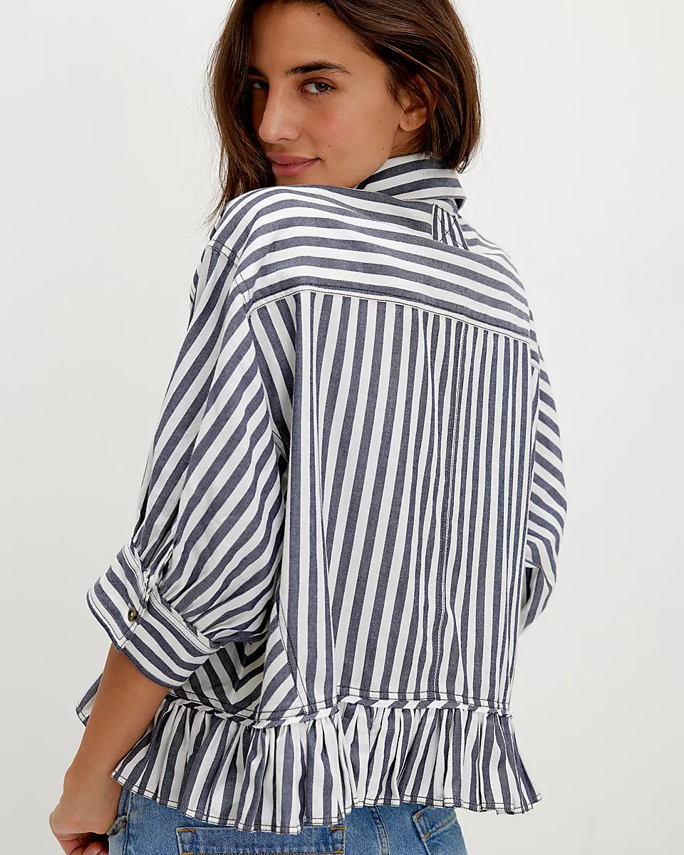 FREE PEOPLE BAILEY STRIPE SHIRT - NAUTICAL NAVY COMBO