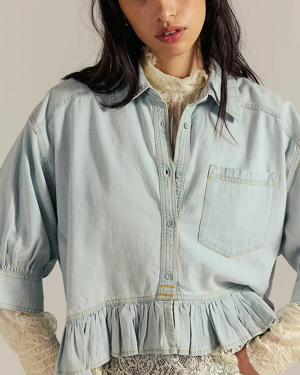 FREE PEOPLE BAILEY DENIM SHIRT - LIGHT TINT WASH