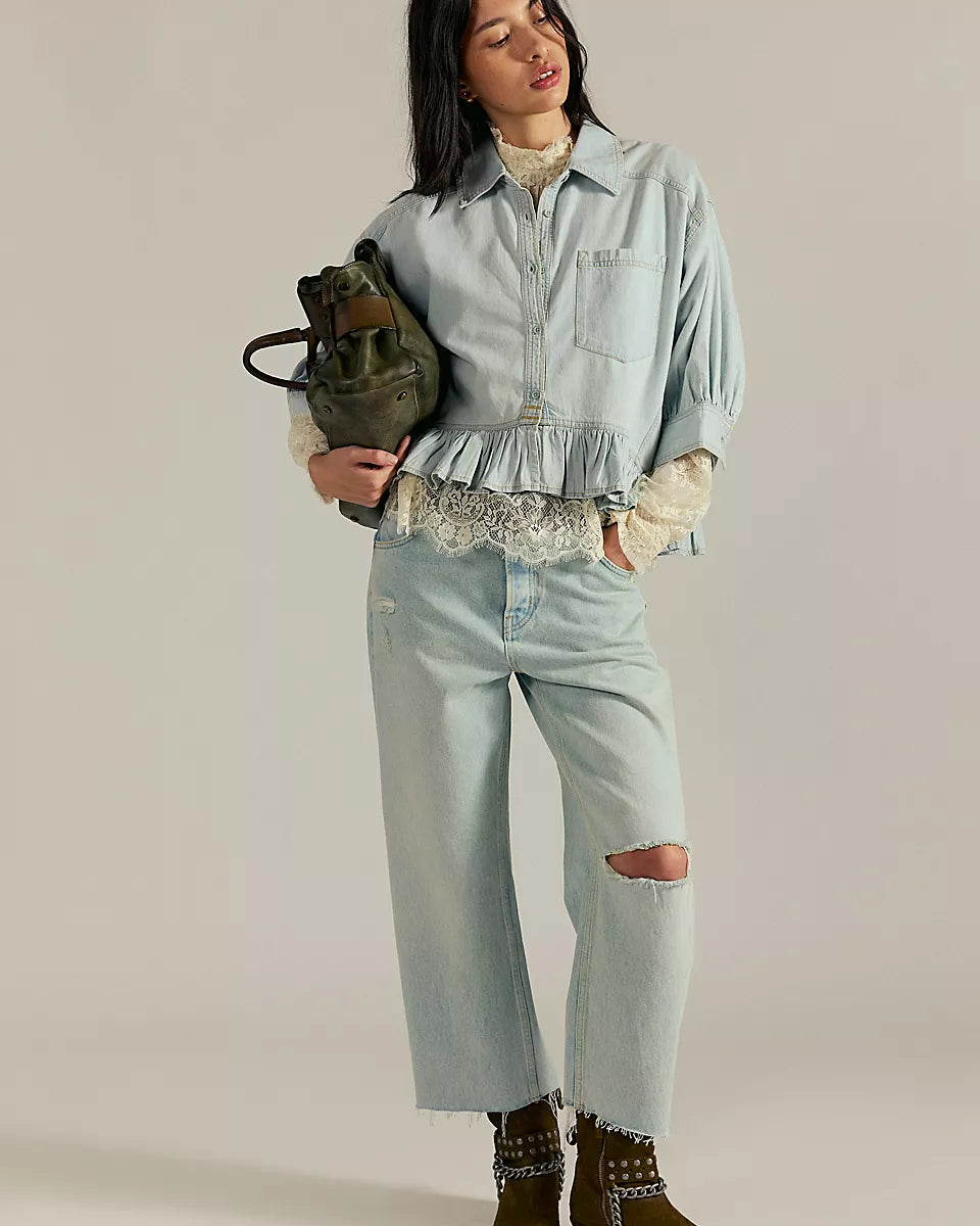 FREE PEOPLE BAILEY DENIM SHIRT - LIGHT TINT WASH