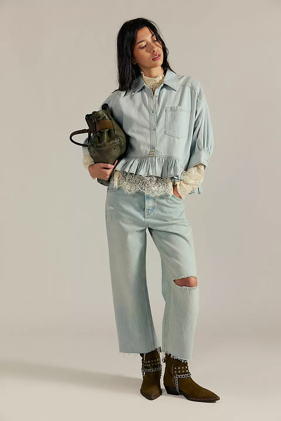 FREE PEOPLE BAILEY DENIM SHIRT - LIGHT TINT WASH