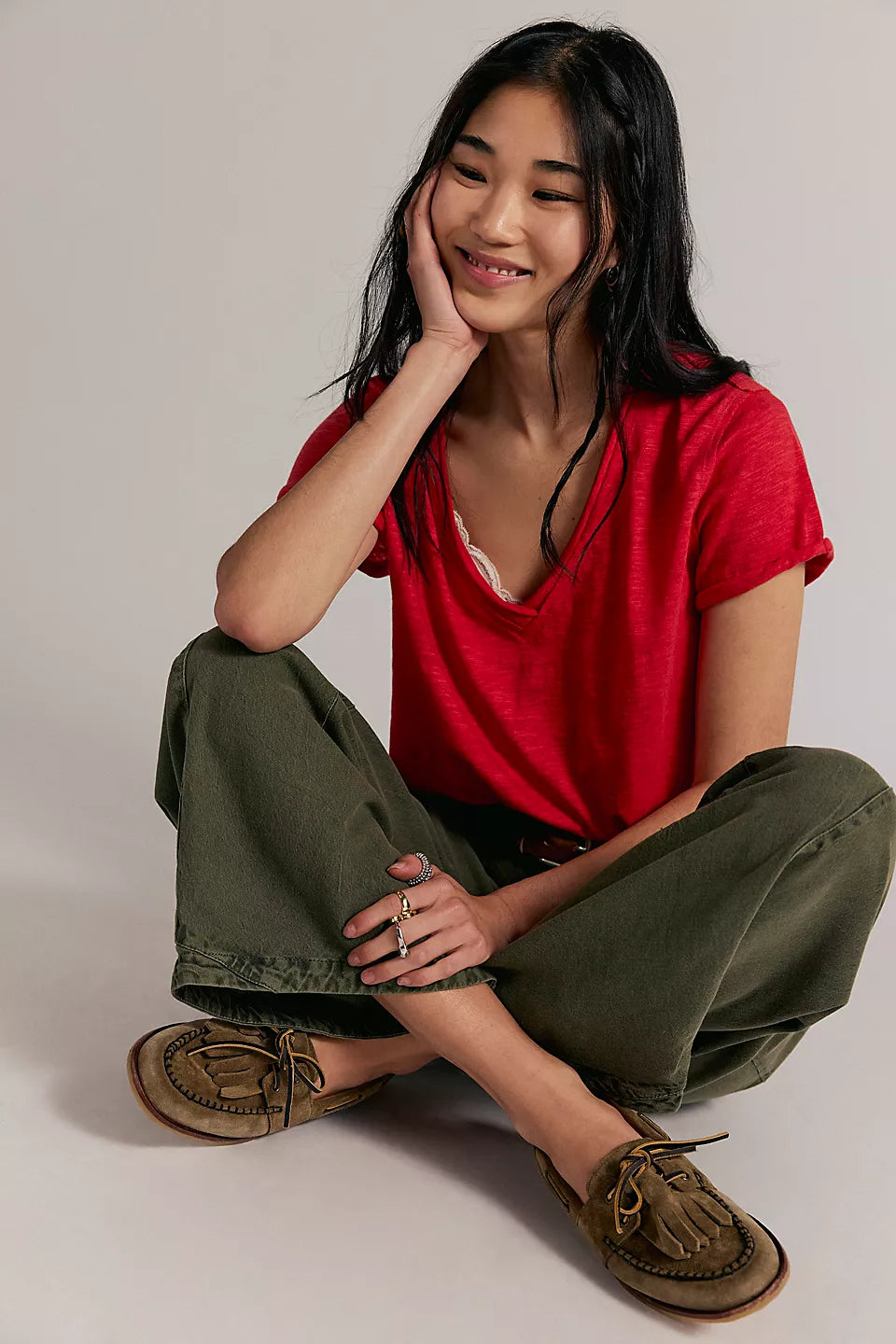 FREE PEOPLE TAKE TWO TEE - RACING RED