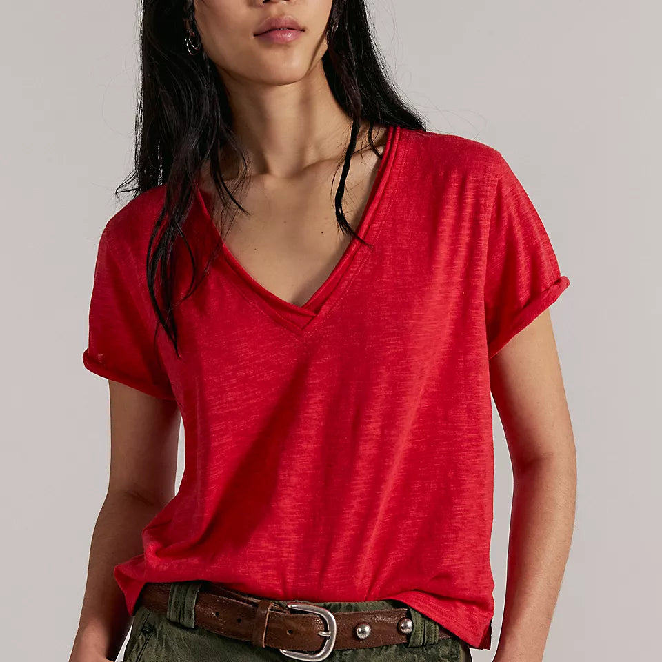FREE PEOPLE TAKE TWO TEE - RACING RED