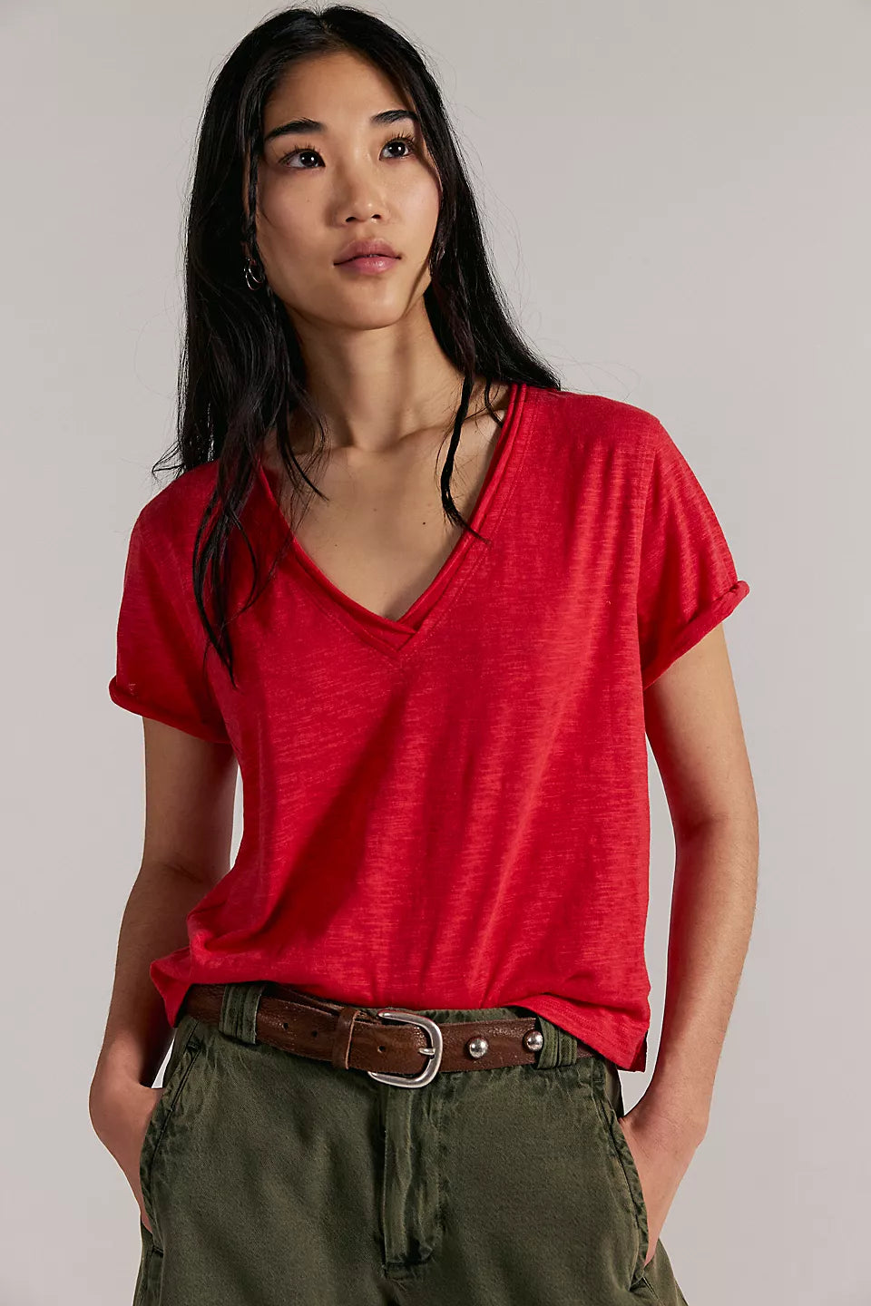 FREE PEOPLE TAKE TWO TEE - RACING RED