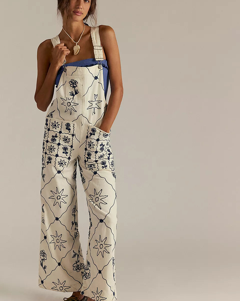 FREE PEOPLE RISING SUN OVERALL - SOLAR ECRU