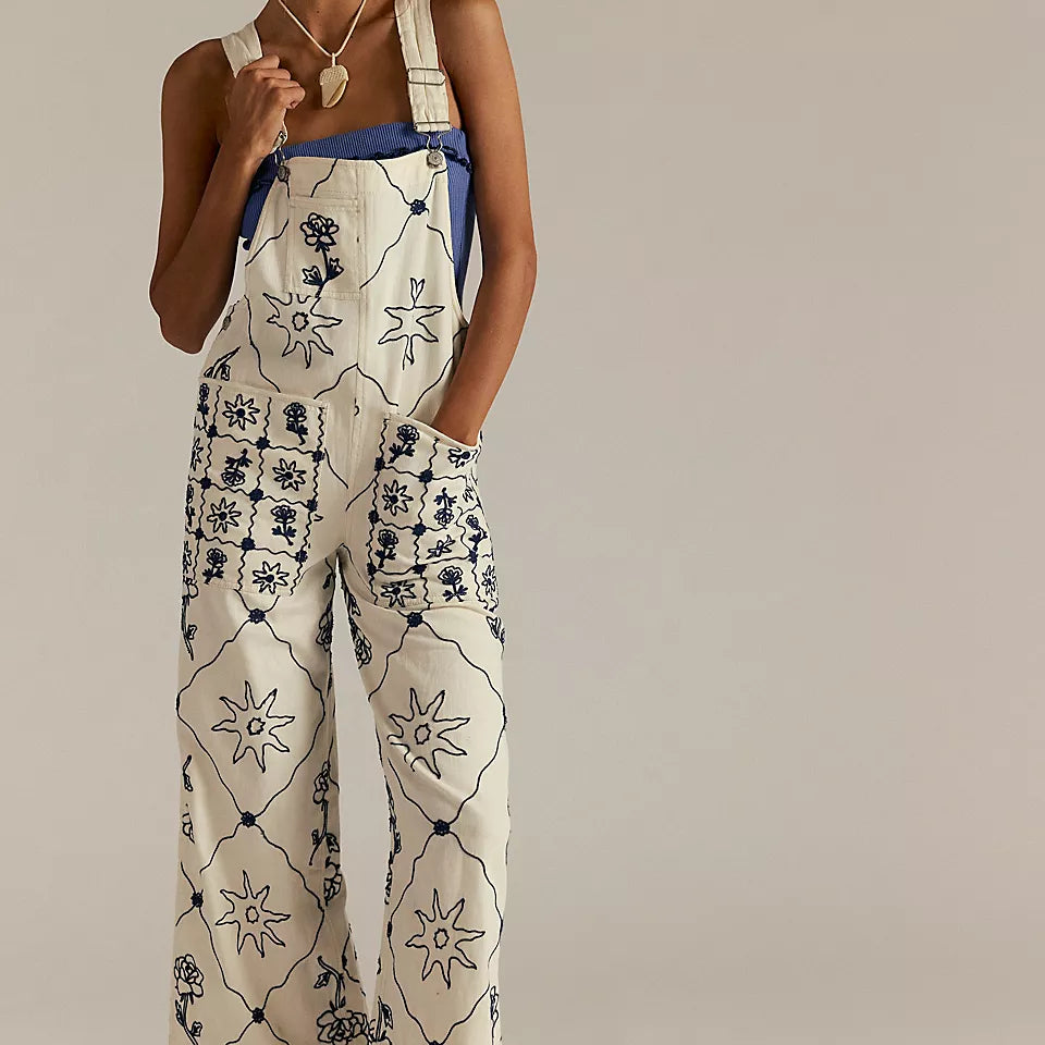 FREE PEOPLE RISING SUN OVERALL - SOLAR ECRU