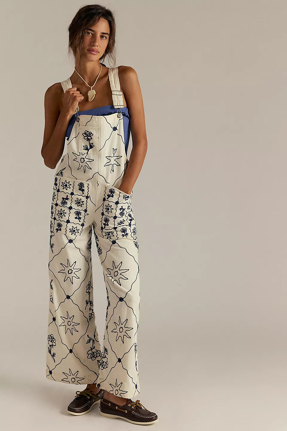 FREE PEOPLE RISING SUN OVERALL - SOLAR ECRU