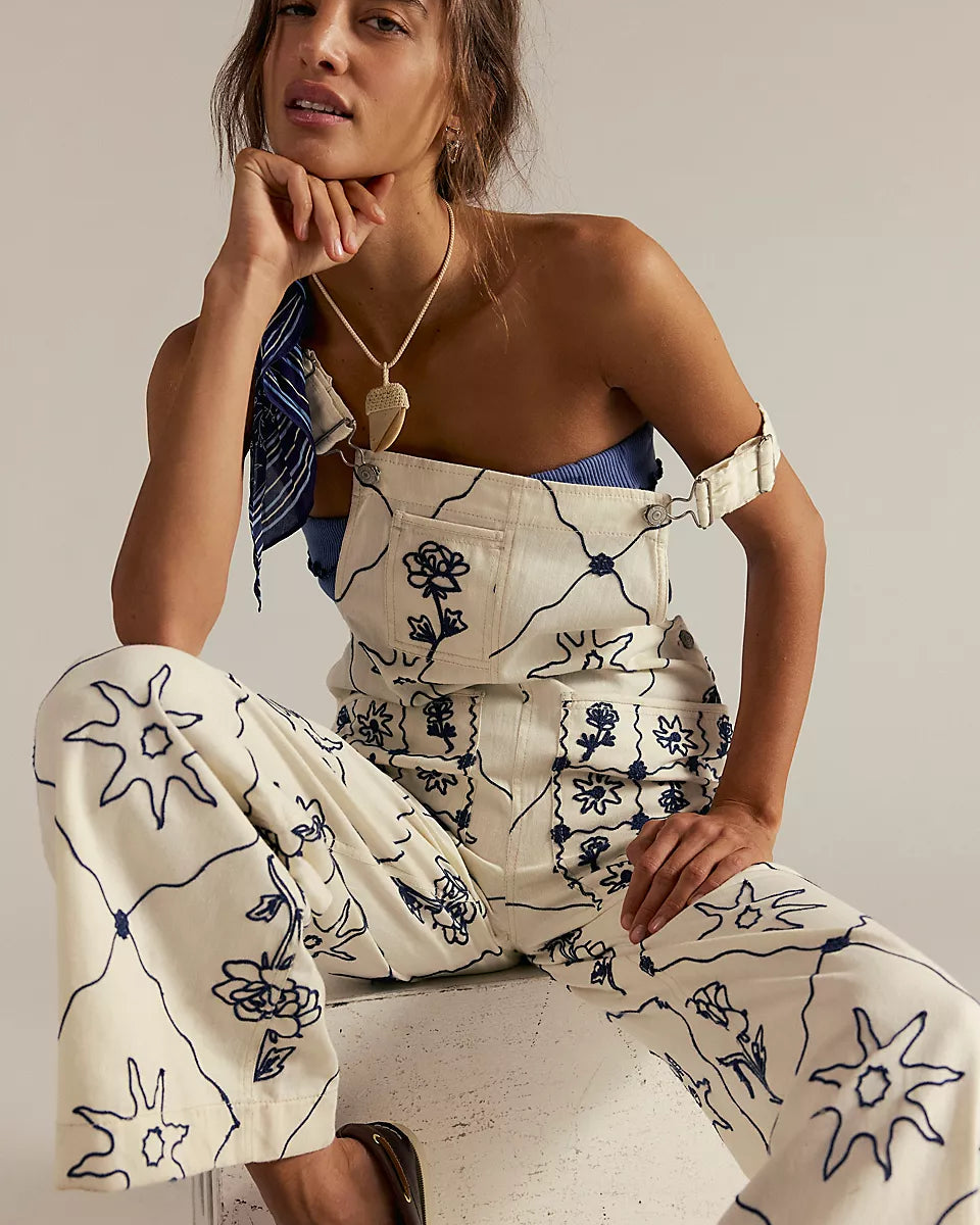 FREE PEOPLE RISING SUN OVERALL - SOLAR ECRU