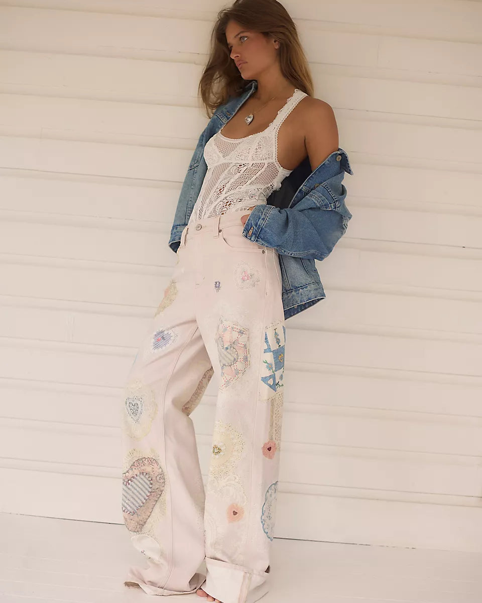 FREE PEOPLE PRINTED TINSLEY PANT - HEIRLOOM IVORY