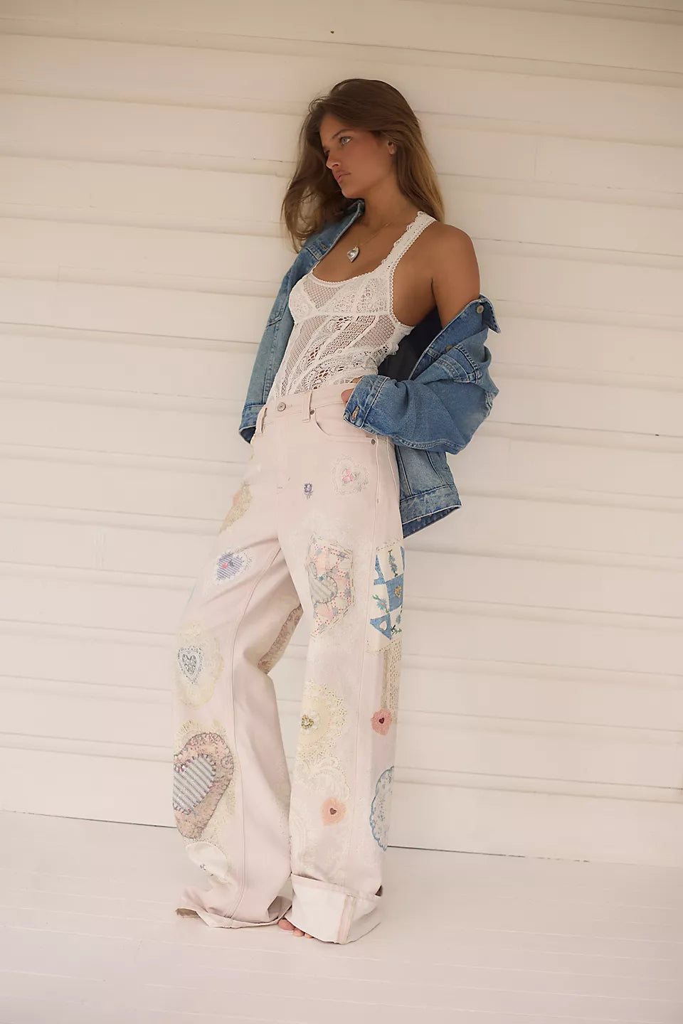 FREE PEOPLE PRINTED TINSLEY PANT - HEIRLOOM IVORY