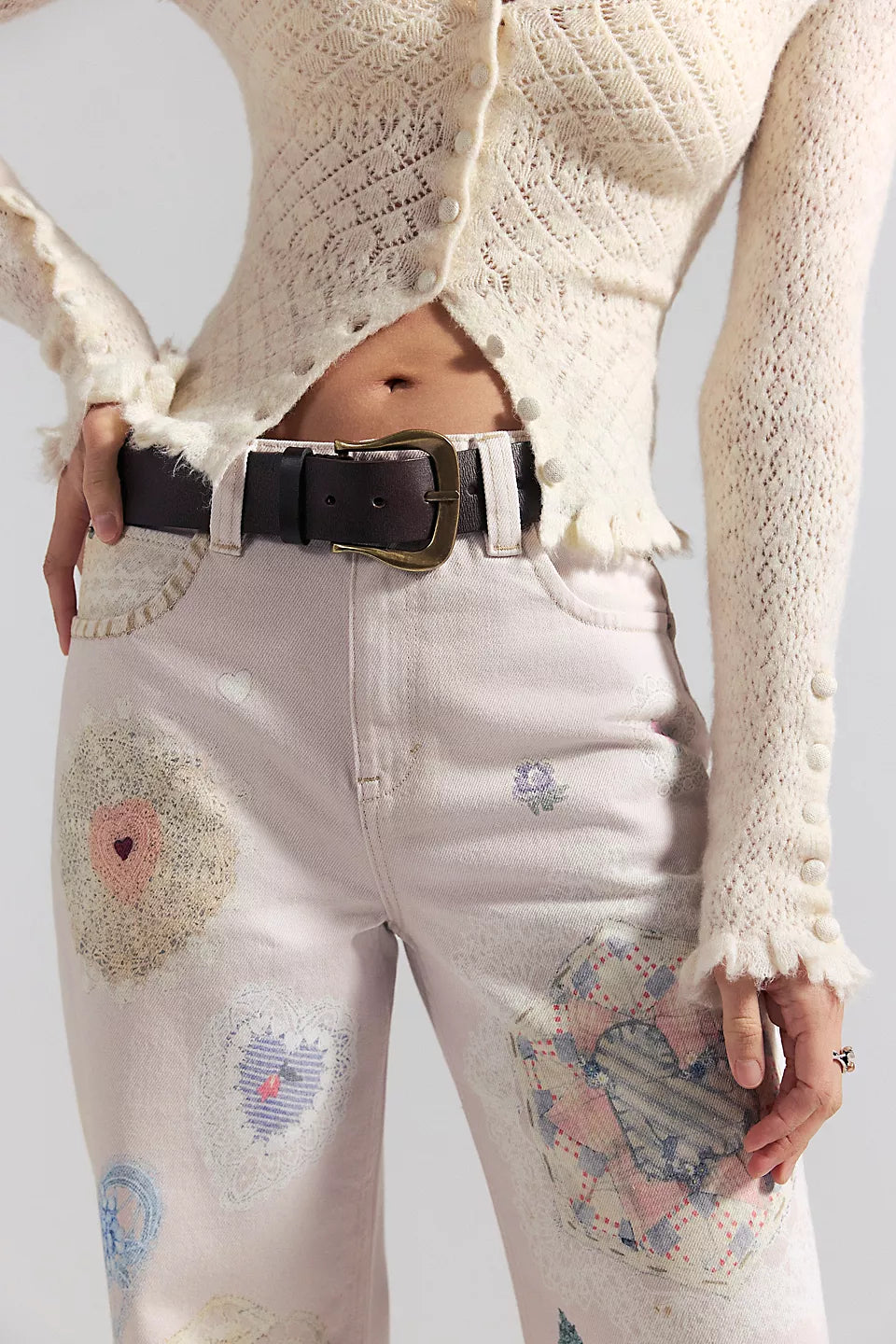 FREE PEOPLE PRINTED TINSLEY PANT - HEIRLOOM IVORY