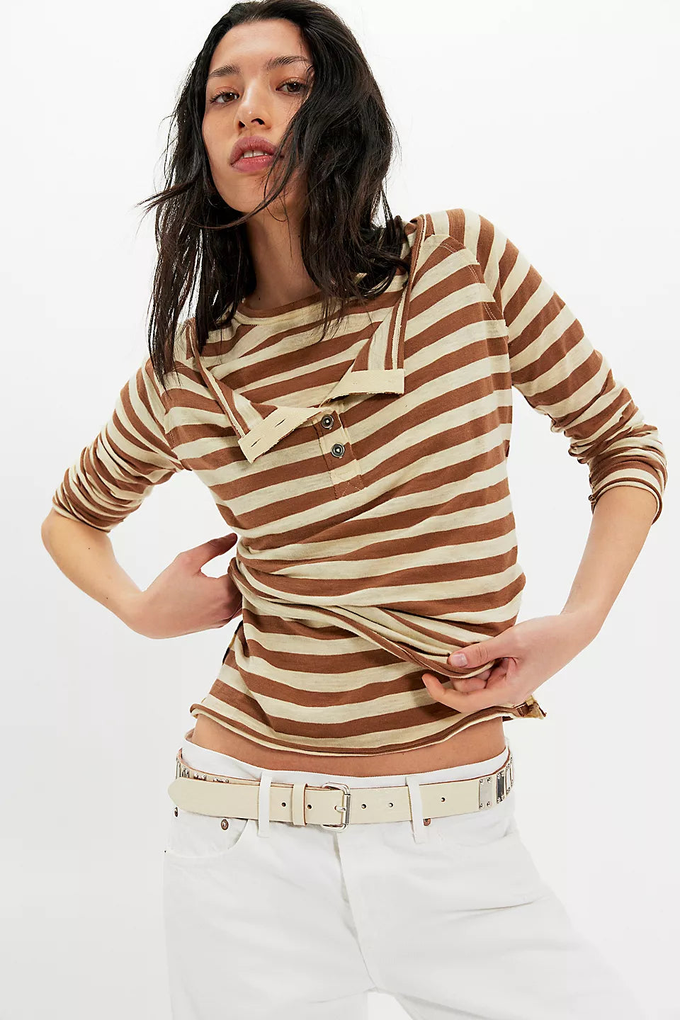 FREE PEOPLE NORA TEE - MOCHA COMBO