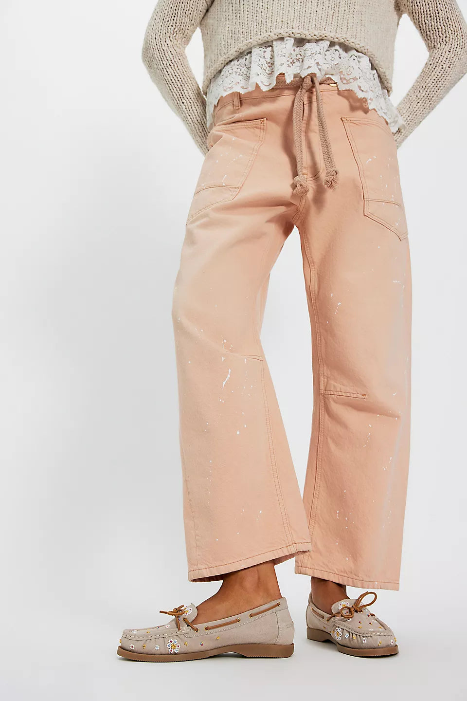 FREE PEOPLE SANDY SEED BEAD BOAT SHOES - OYSTER COVE SUEDE