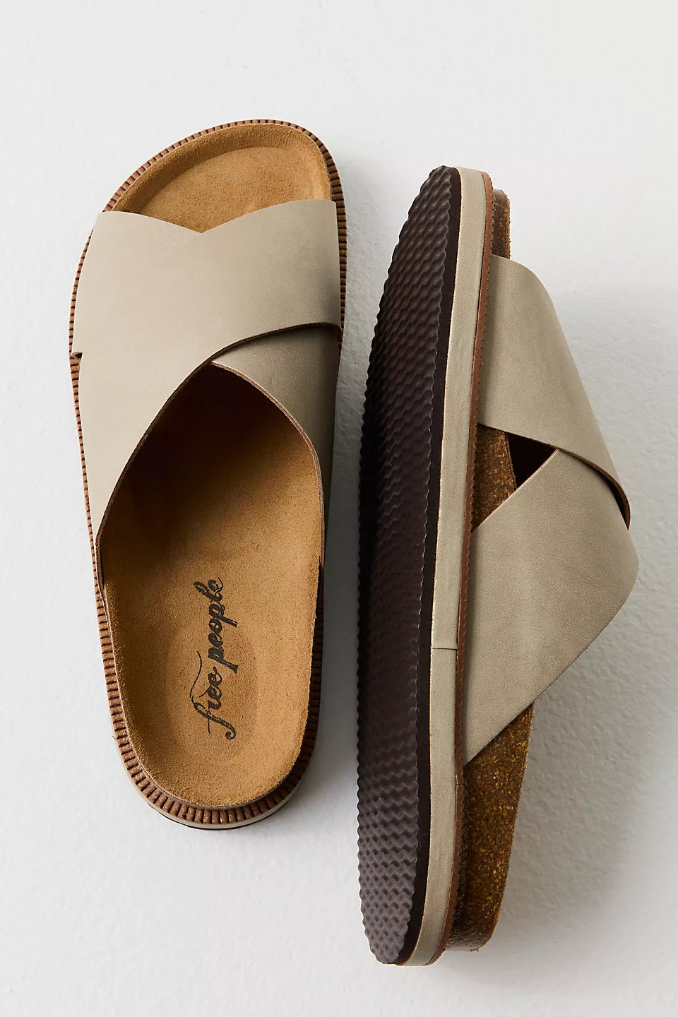 FREE PEOPLE SIDELINES FOOTBED SLIDE - DOVE GREY
