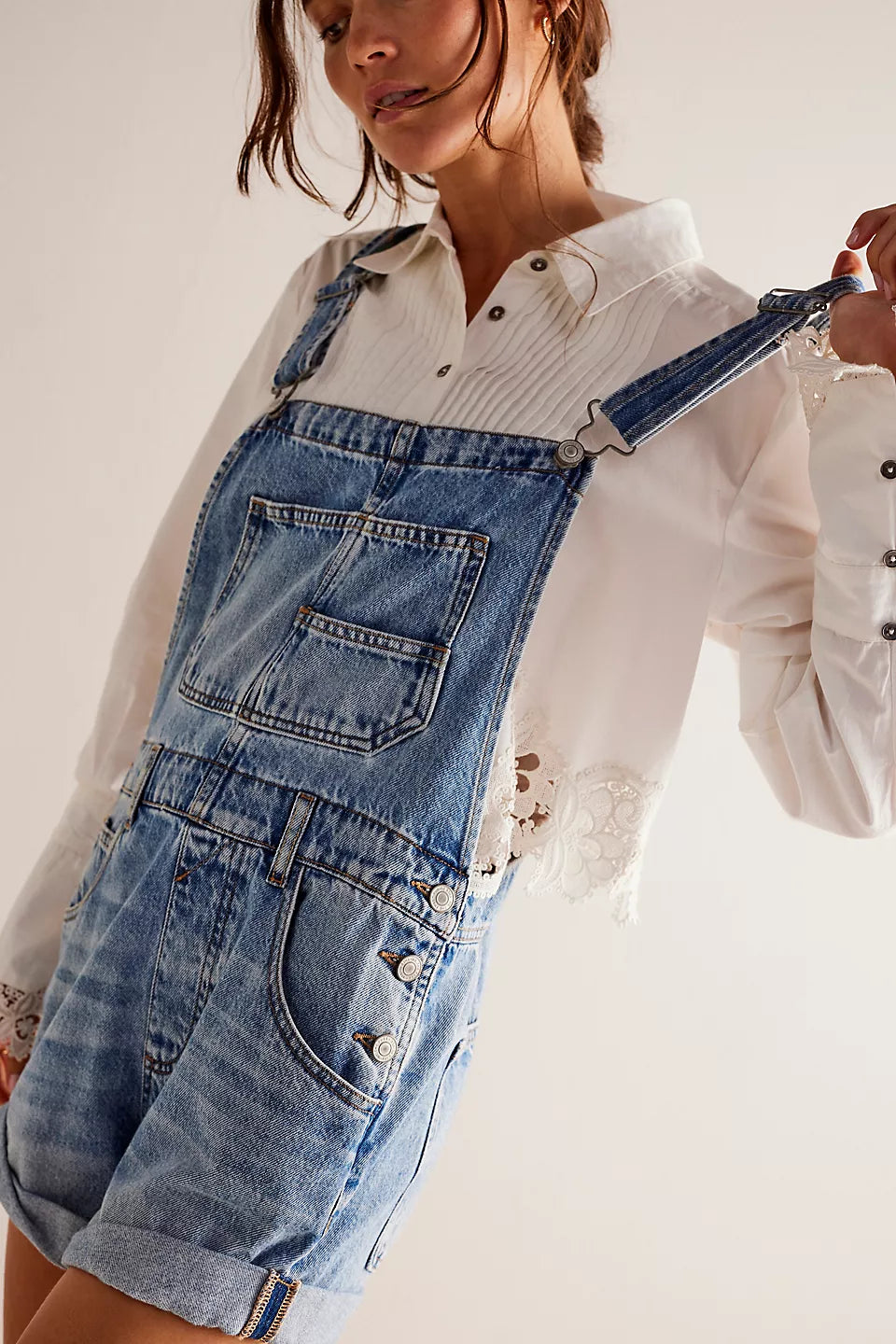 FREE PEOPLE ZIGGY DENIM SHORTALLS - FOLLOW YOUR HEART