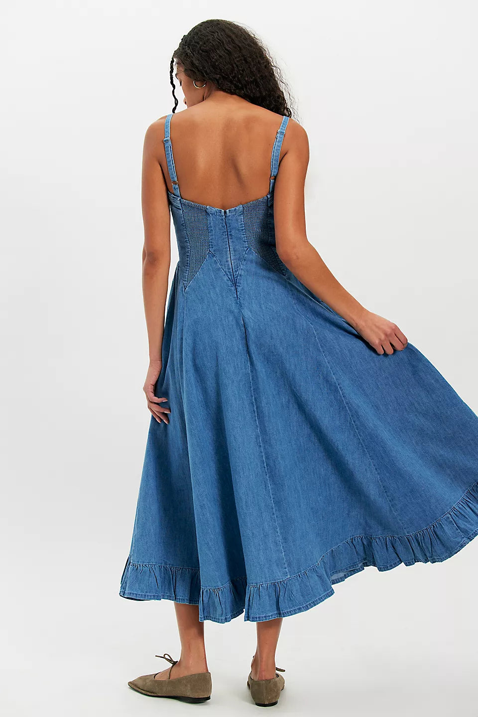 FREE PEOPLE ANOTHER SEASON DENIM MIDI DRESS - BOARDWALK BLUE
