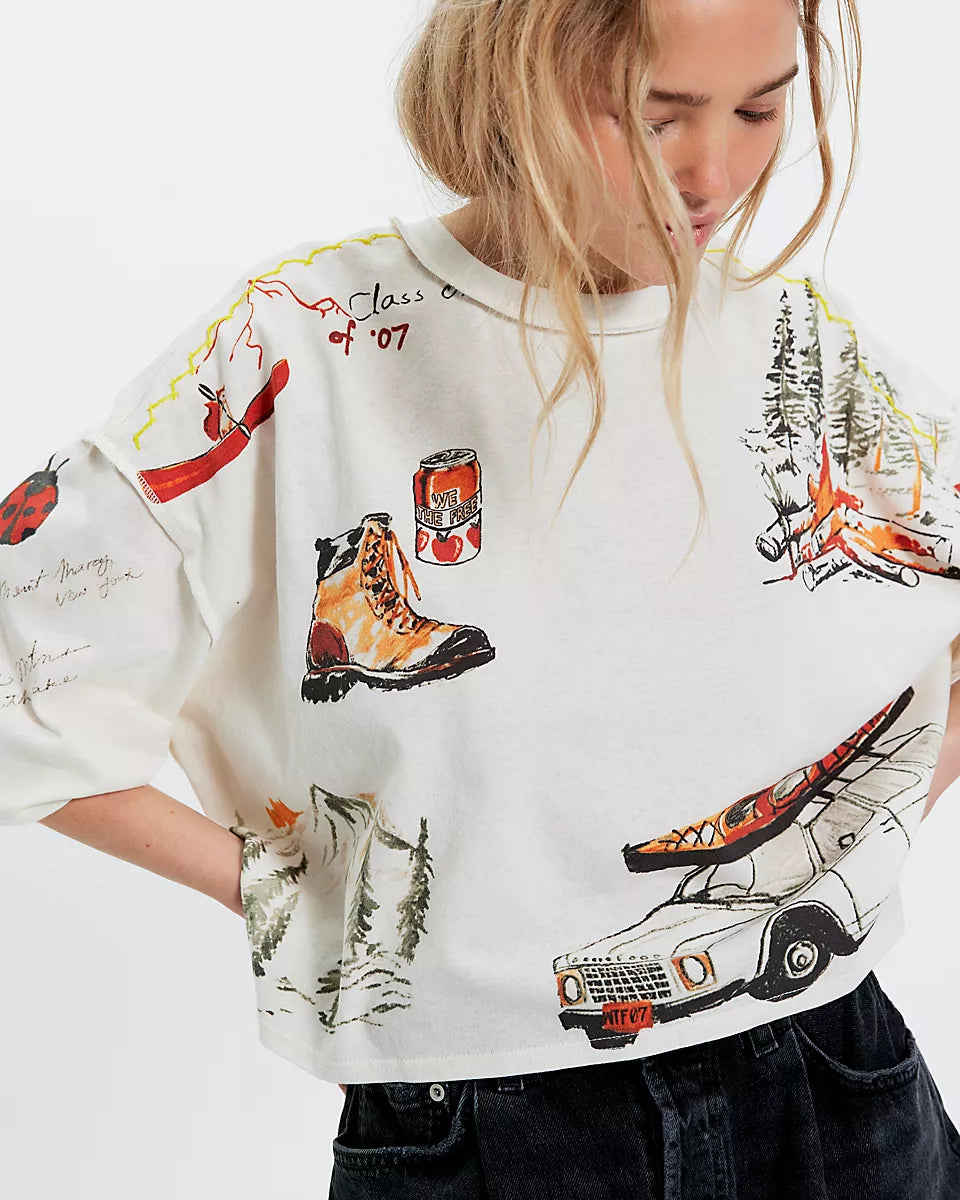 FREE PEOPLE MOUNTAIN VIEW GRAPHIC TEE - IVORY COMBO