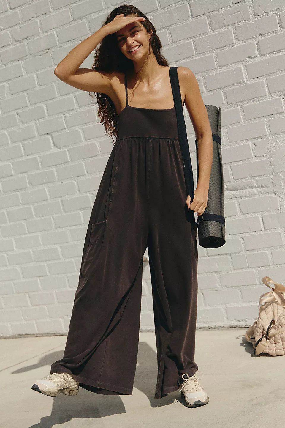 FREE PEOPLE HOT SHOT STRAPPY ONESIE - BLACK