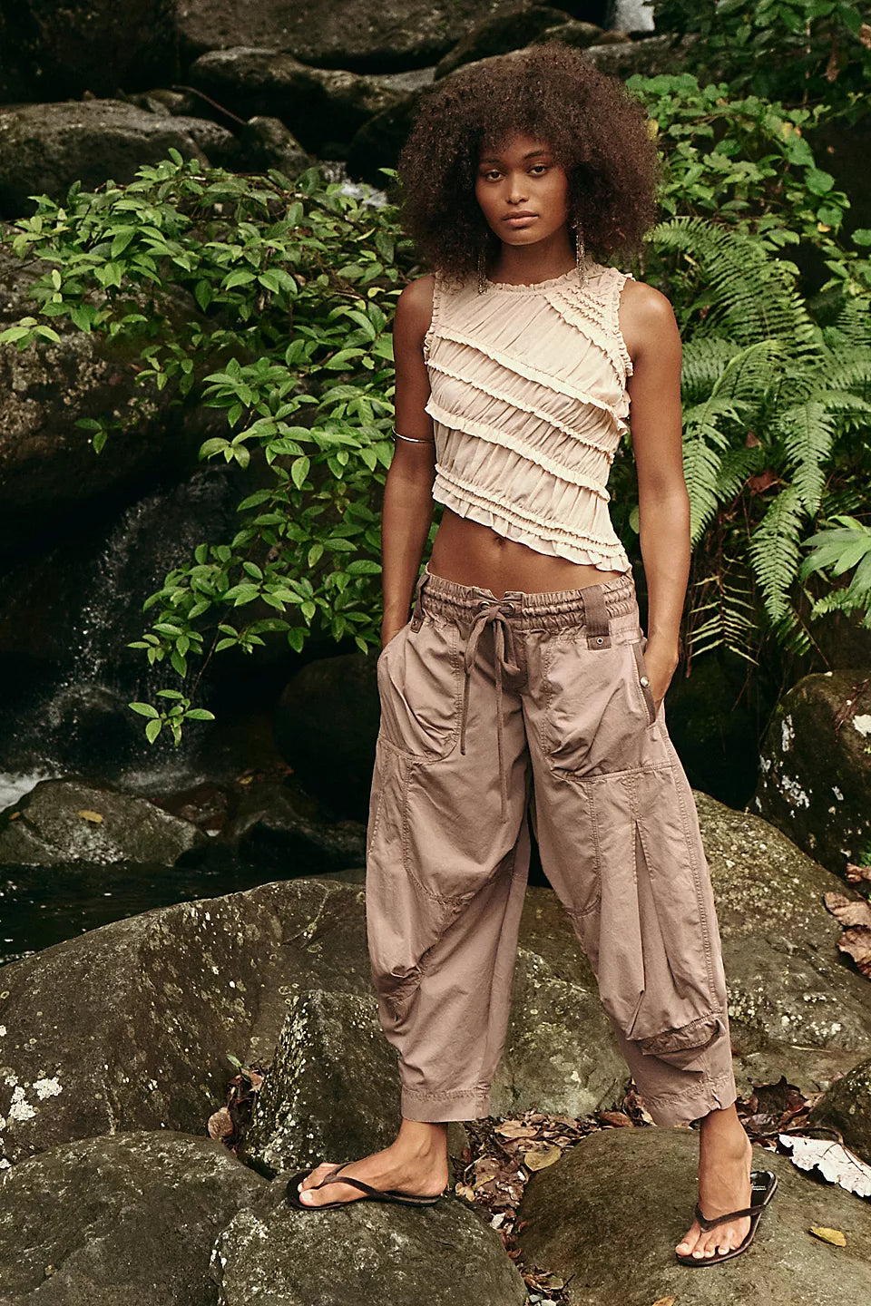 FREE PEOPLE SANDS SMOCKED TOP - PINK SAND