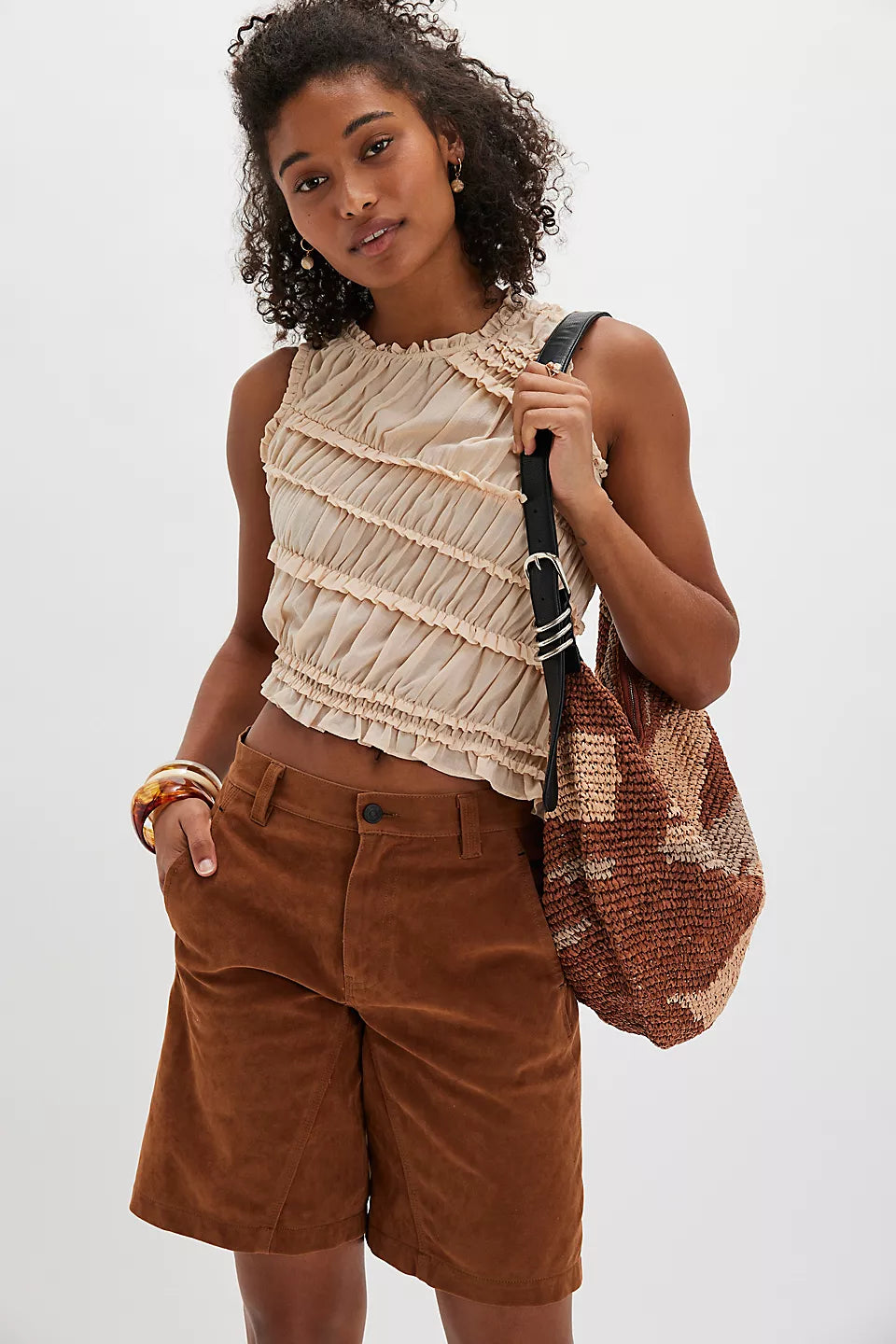 FREE PEOPLE SANDS SMOCKED TOP - PINK SAND