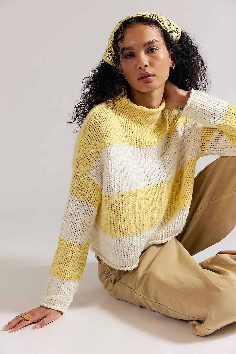 FREE PEOPLE RUGBY STRIPE OPAL SWEATER - LEMON COMBO