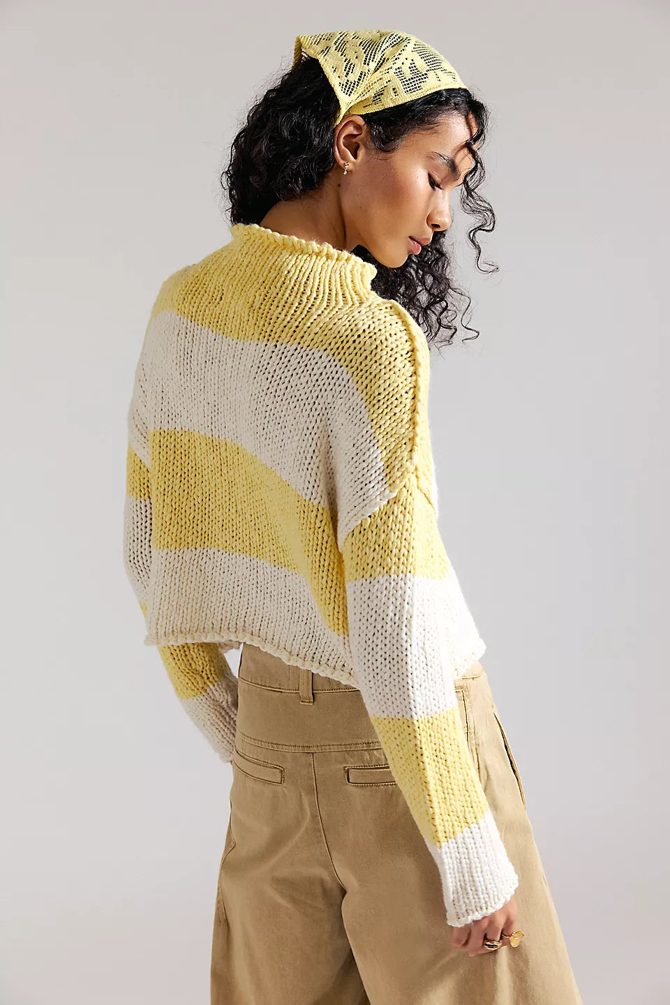 FREE PEOPLE RUGBY STRIPE OPAL SWEATER - LEMON COMBO