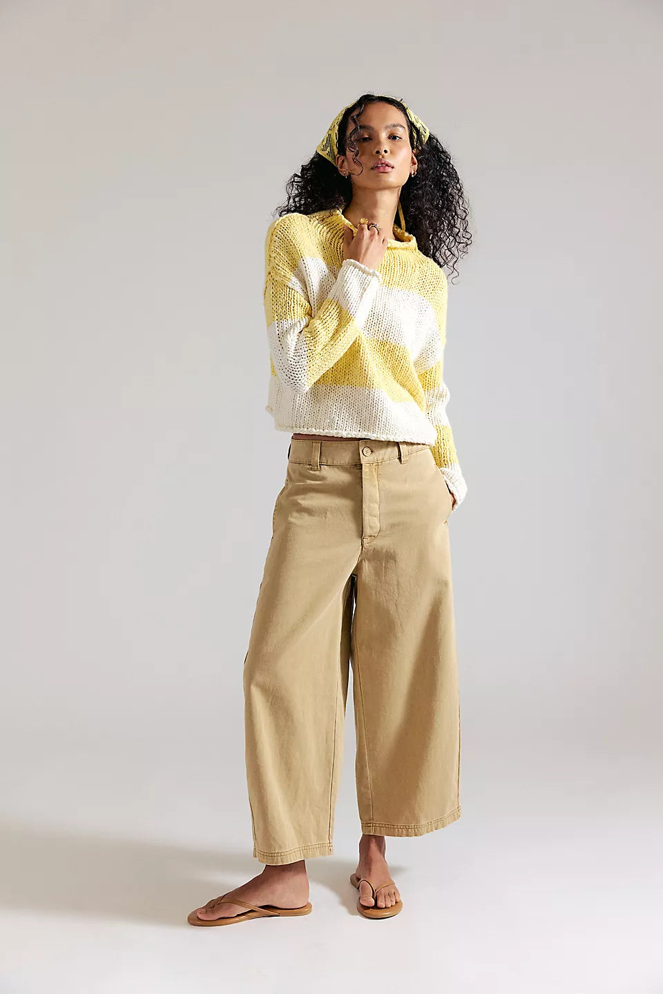 FREE PEOPLE RUGBY STRIPE OPAL SWEATER - LEMON COMBO