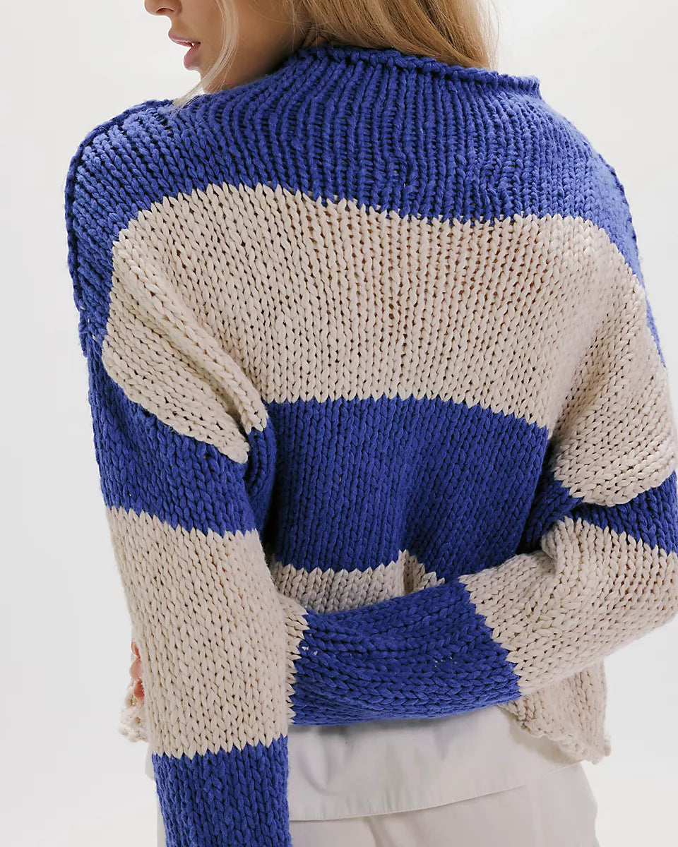 FREE PEOPLE RUGBY STRIPE OPAL SWEATER - COBALT COMBO