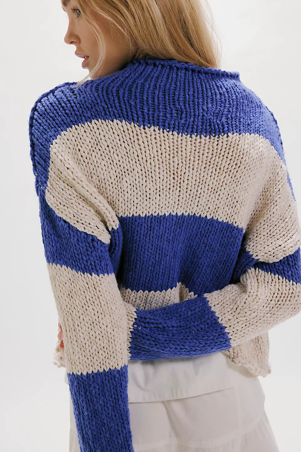 FREE PEOPLE RUGBY STRIPE OPAL SWEATER - COBALT COMBO