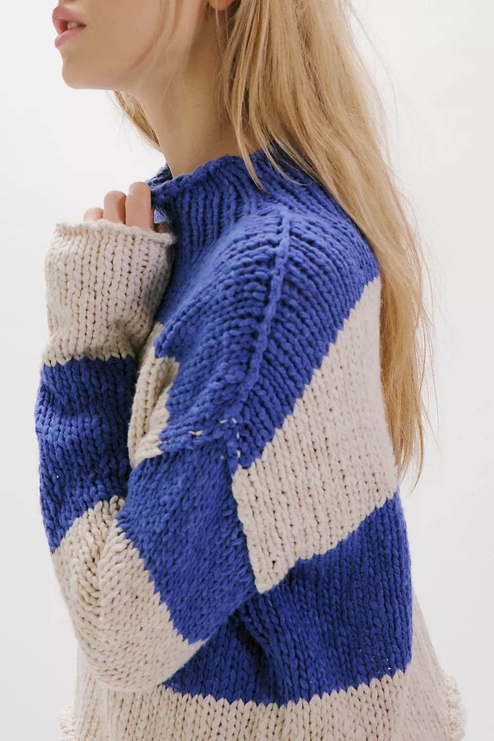 FREE PEOPLE RUGBY STRIPE OPAL SWEATER - COBALT COMBO