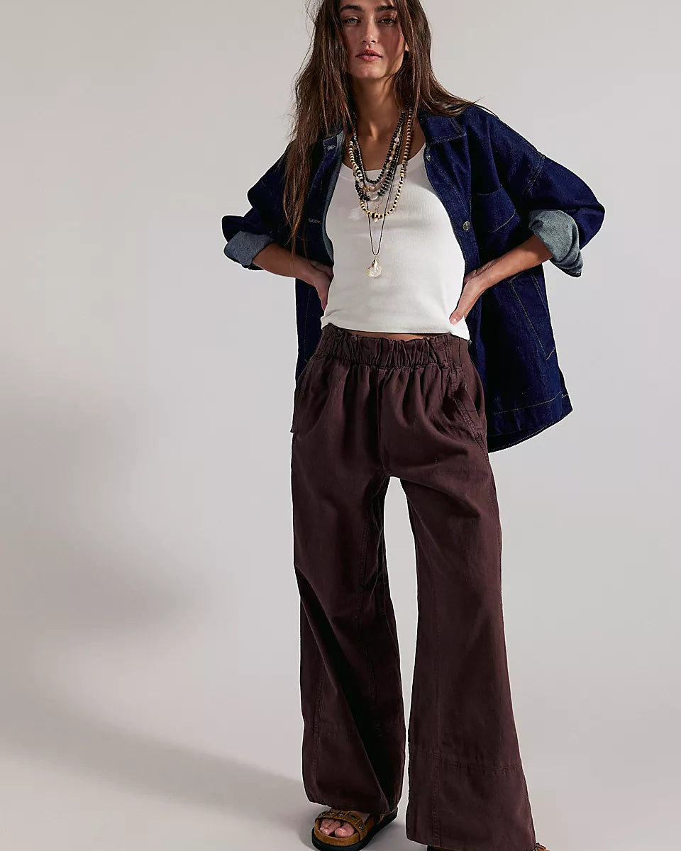 FREE PEOPLE DAYS END LINEN PANT - DOUBLE ESPRESSO