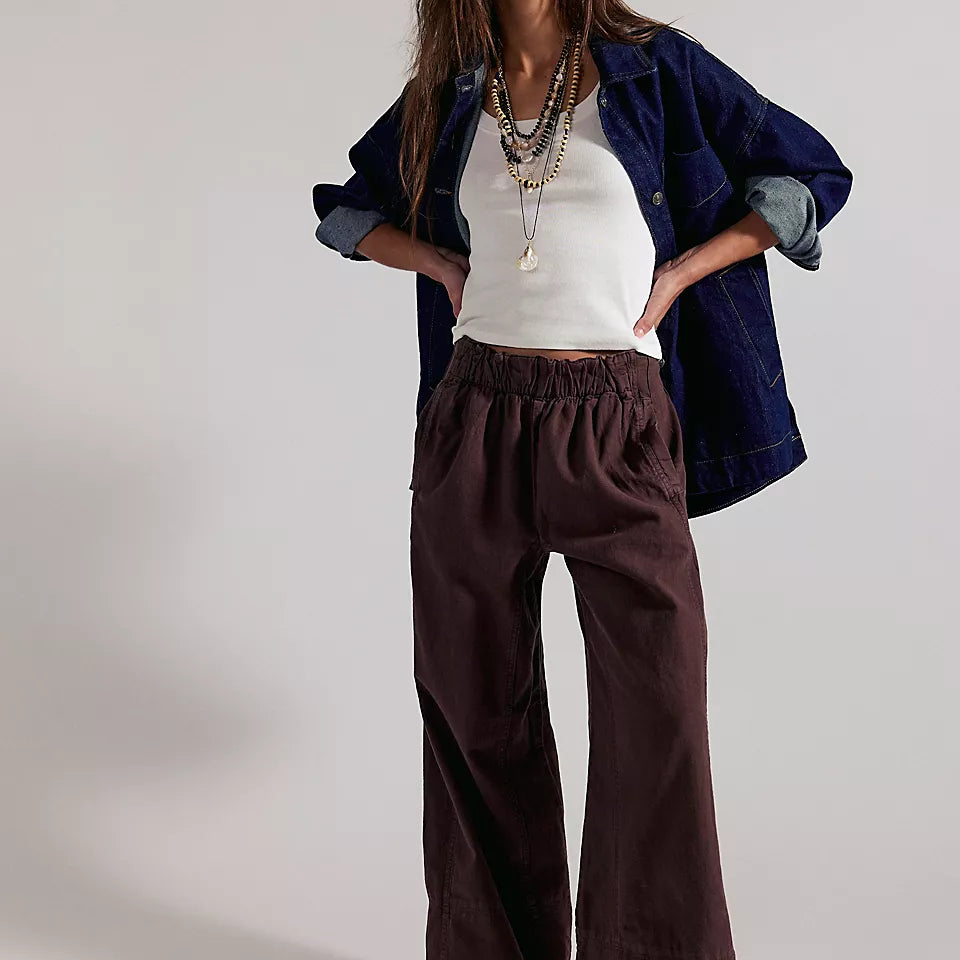FREE PEOPLE DAYS END LINEN PANT - DOUBLE ESPRESSO