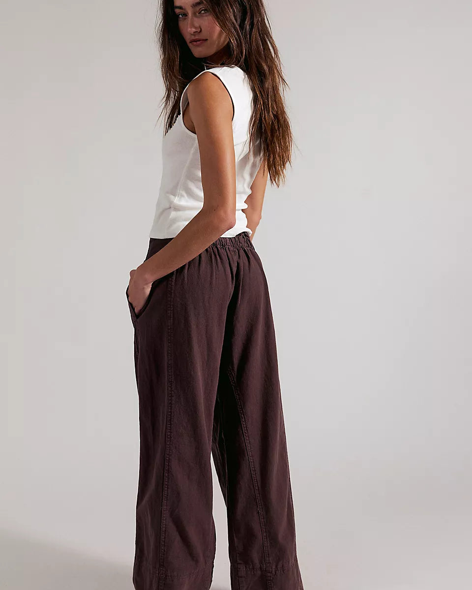 FREE PEOPLE DAYS END LINEN PANT - DOUBLE ESPRESSO