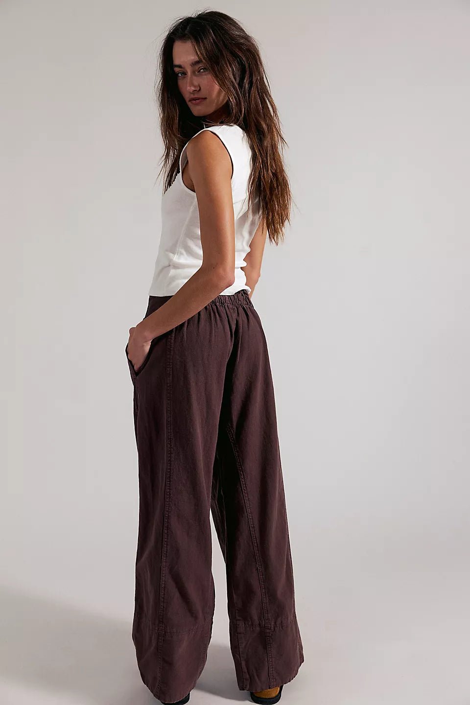 FREE PEOPLE DAYS END LINEN PANT - DOUBLE ESPRESSO
