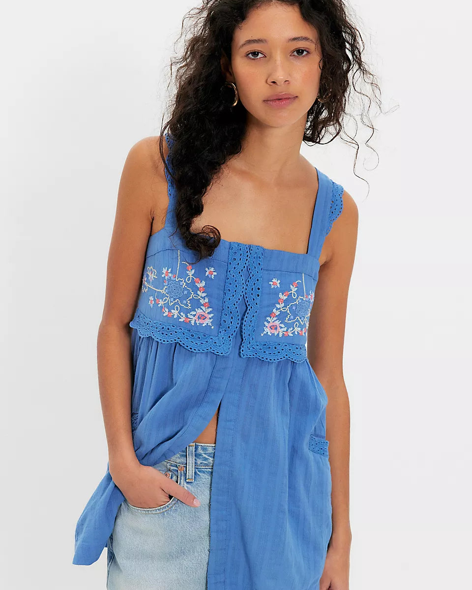 FREE PEOPLE FARRAH EMBROIDERED TUNIC - COLD RIVER