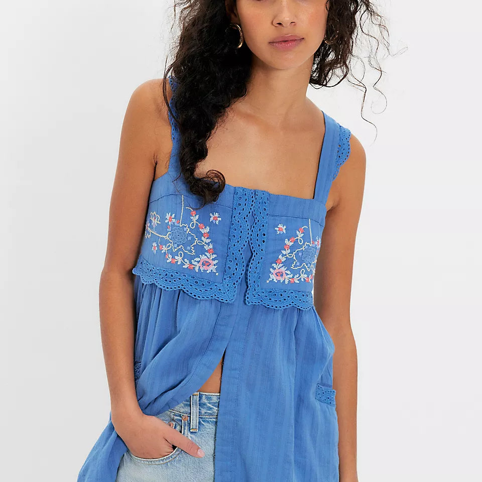 FREE PEOPLE FARRAH EMBROIDERED TUNIC - COLD RIVER