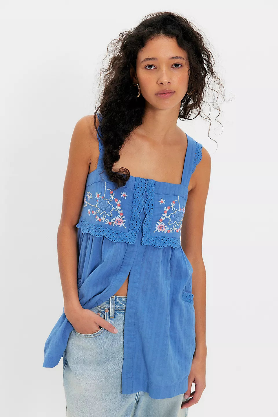 FREE PEOPLE FARRAH EMBROIDERED TUNIC - COLD RIVER