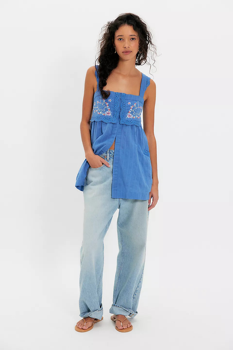 FREE PEOPLE FARRAH EMBROIDERED TUNIC - COLD RIVER