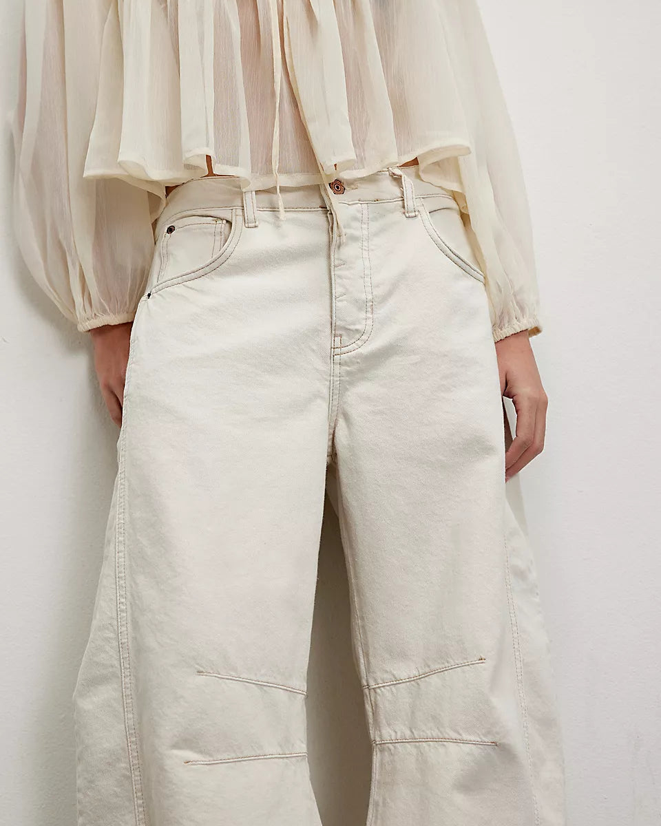 FREE PEOPLE GOOD LUCK BARREL PANT - MILK