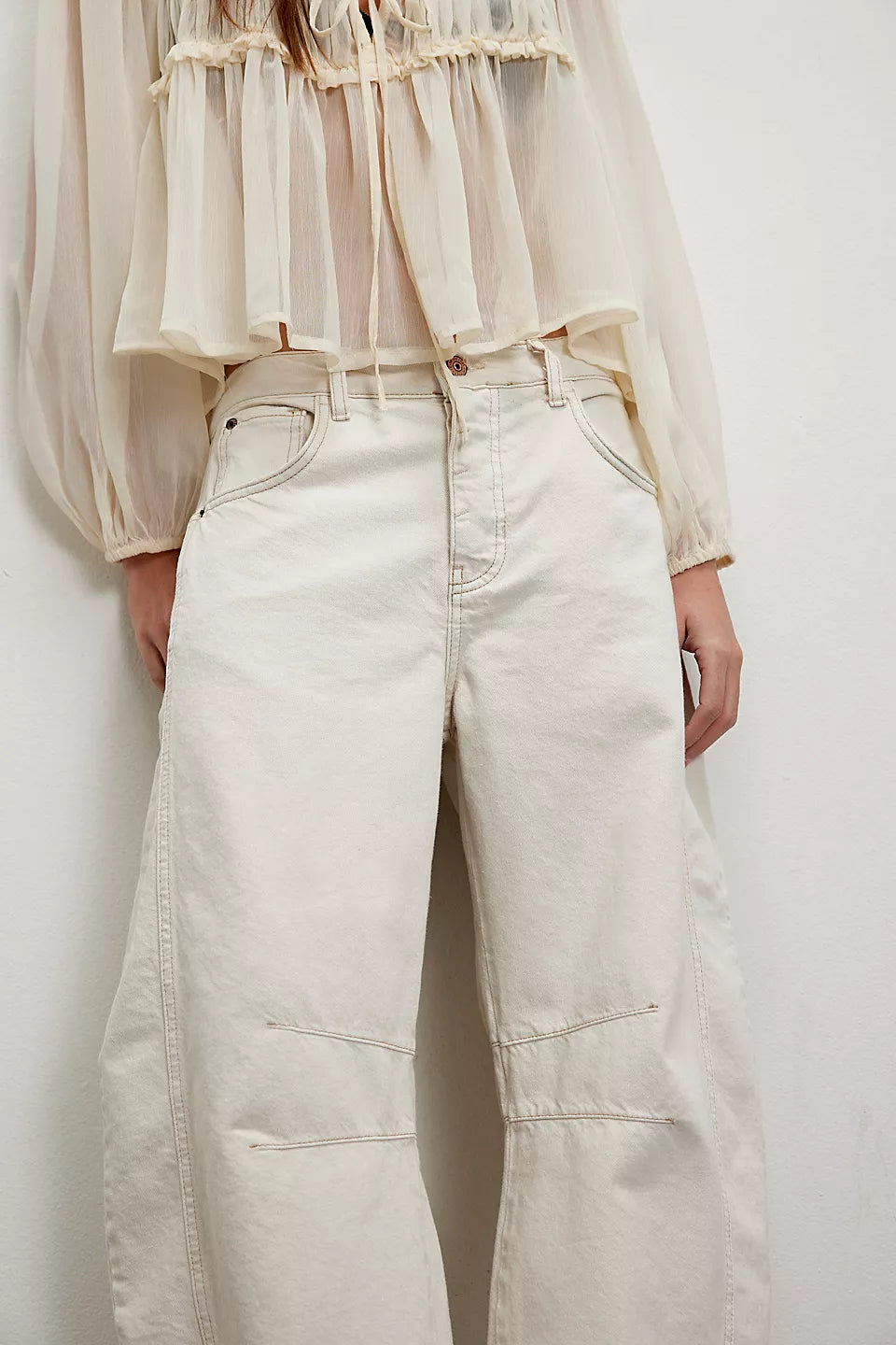 FREE PEOPLE GOOD LUCK BARREL PANT - MILK
